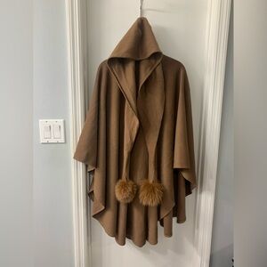 Vintage Hourihan Hooded Cape with Fur Pom Poms